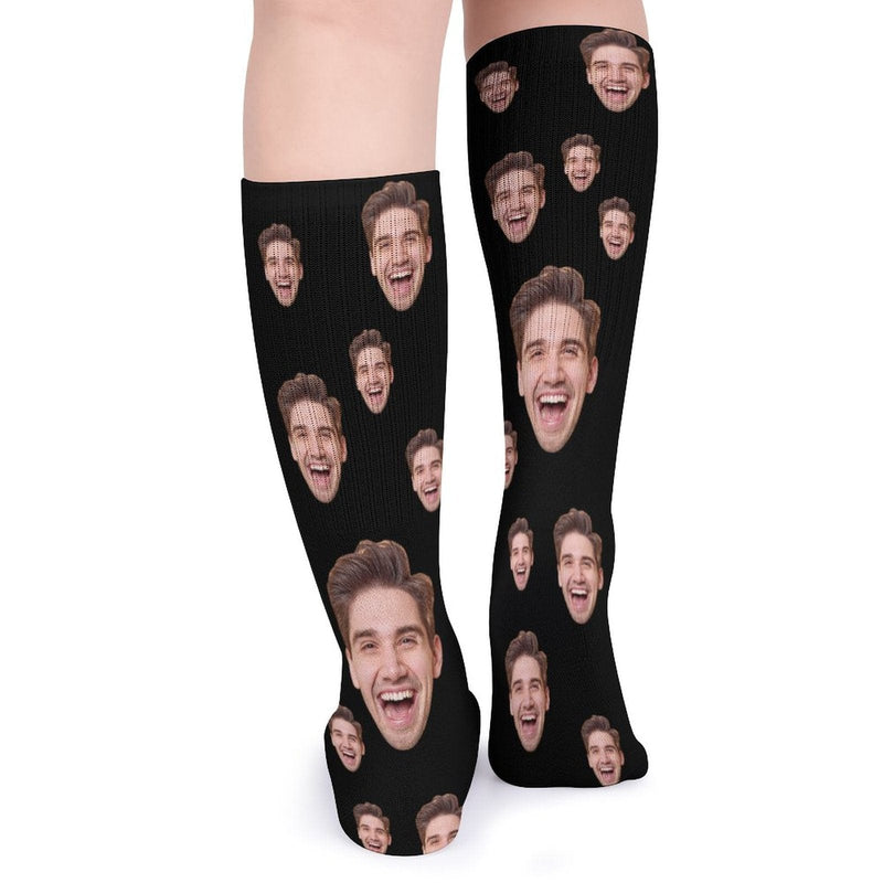 FacePajamas Sublimated Crew Socks-2WH-SDS Face on Socks Custom Black Background Personalized Sublimated Crew Socks Gift Idea For Men Women