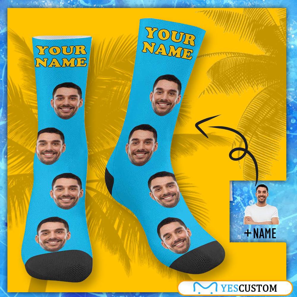 FacePajamas Sublimated Crew Socks Face on Socks Custom Name Printed Photo Socks Personalized Hello Boyfriend Sublimated Crew Socks