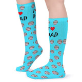 FacePajamas Sublimated Crew Socks-2WH-SDS Fathers Day Socks With Custom Face I Love Dad Blue Background Personalized Sublimated Crew Socks Gift For Australian Father's Day