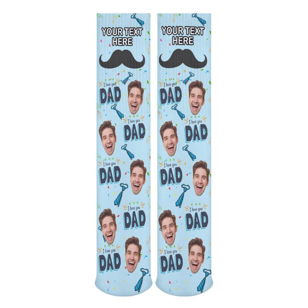 FacePajamas Sublimated Crew Socks-2WH-SDS Fathers Day Socks With Custom Text & Face Beard Blue Background Personalized Sublimated Crew Socks Gift For Australian Father's Day