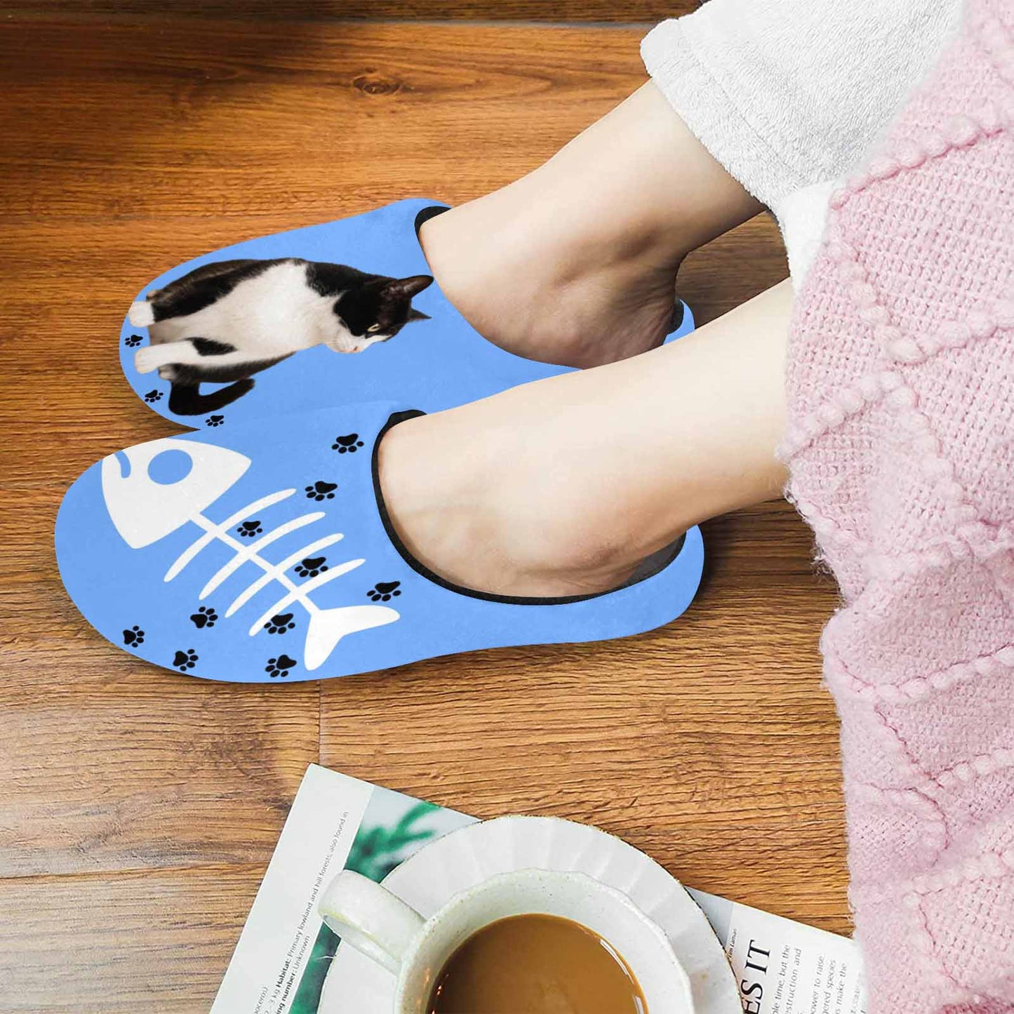 FacePajamas Slippers For Women / S Couple Gift Custom Pet Face Cat Bone All Over Print Personalized Non-Slip Cotton Slippers For Girlfriend Boyfriend