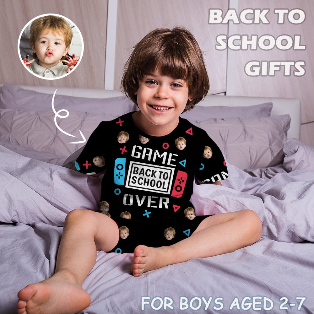 FacePajamas Pajamas Game Over Back To School-Custom Face T-Shirt&Shorts Set Personalized Kid's Short Sleeve Pajama Set 2-7Y Boys