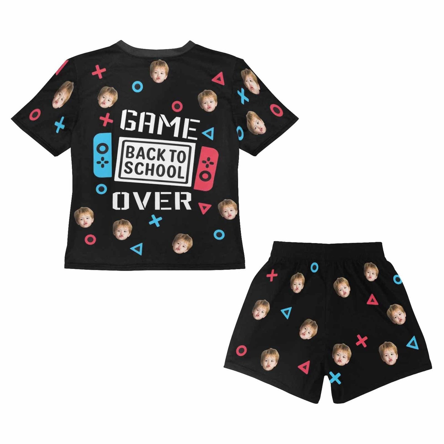 FacePajamas Pajamas Game Over Back To School-Custom Face T-Shirt&Shorts Set Personalized Kid's Short Sleeve Pajama Set 2-7Y Boys