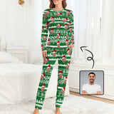 FacePajamas Pajama Green / XS Custom Boyfriend Face Christmas Pattern Sleepwear Personalized Women's Slumber Party Crewneck Long Pajamas Set