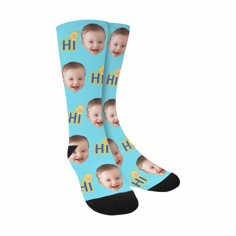 FacePajamas Sublimated Crew Socks No / Blue Custom Faces Letter Socks Personalized Picture Sublimated Crew Socks Unisex Gift for Men Women