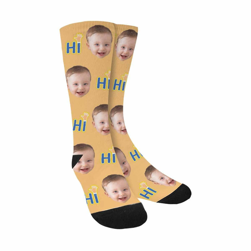 FacePajamas Sublimated Crew Socks No / Orange Custom Faces Letter Socks Personalized Picture Sublimated Crew Socks Unisex Gift for Men Women