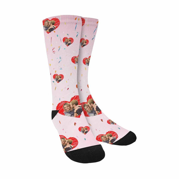 FacePajamas Sublimated Crew Socks One Size Custom Couple Face Socks Personalized Love Heart Sublimated Crew Socks Unisex Gift for Men Women