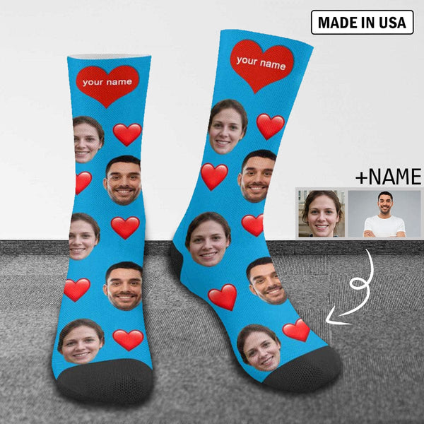 FacePajamas Sublimated Crew Socks One Size Custom Couple Socks with Face&Name Personalized Photo Sublimated Crew Socks Unisex Gift for Men Women