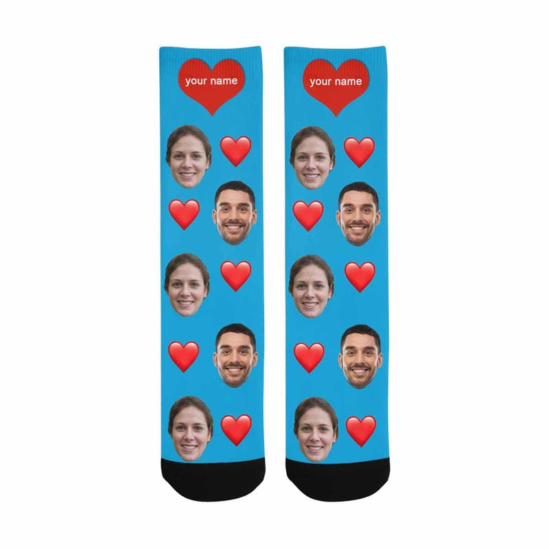FacePajamas Sublimated Crew Socks One Size Custom Couple Socks with Face&Name Personalized Photo Sublimated Crew Socks Unisex Gift for Men Women