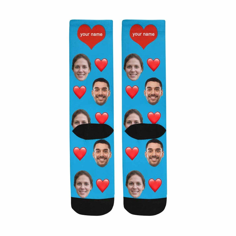 FacePajamas Sublimated Crew Socks One Size Custom Couple Socks with Face&Name Personalized Photo Sublimated Crew Socks Unisex Gift for Men Women