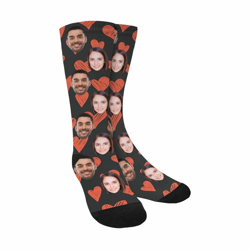 FacePajamas Sublimated Crew Socks One Size Custom Face Couple Socks Personalized Photo Love Heart Sublimated Crew Socks