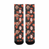 FacePajamas Sublimated Crew Socks One Size Custom Face Couple Socks Personalized Photo Love Heart Sublimated Crew Socks