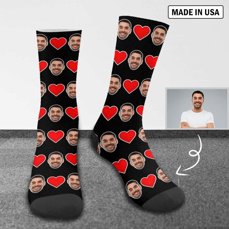 FacePajamas Sublimated Crew Socks One Size Custom Face Love Heart Sublimated Crew Socks Personalized Photo Socks