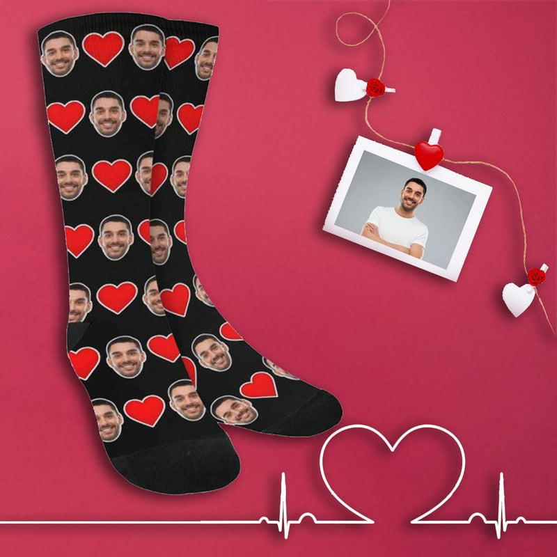 FacePajamas Sublimated Crew Socks One Size Custom Face Love Heart Sublimated Crew Socks Personalized Photo Socks