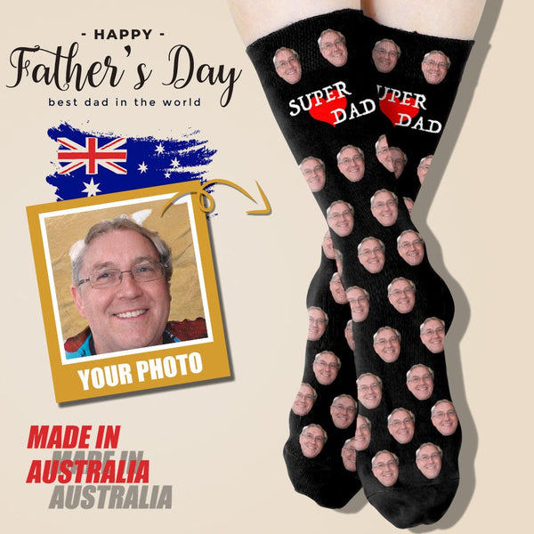 FacePajamas Sublimated Crew Socks One Size Custom Face Love Socks Personalized Photo Super Dad Sublimated Crew Socks