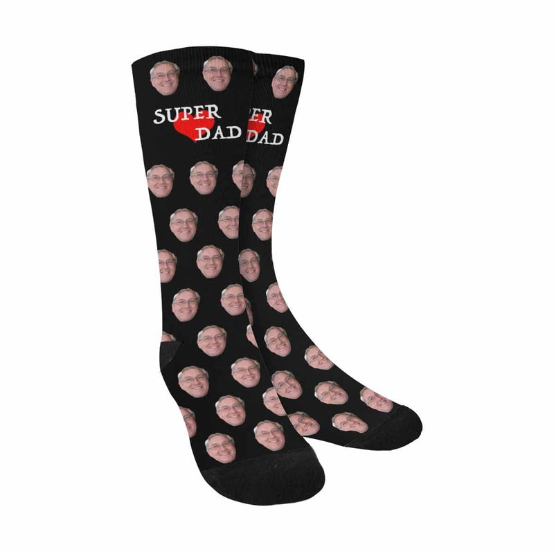 FacePajamas Sublimated Crew Socks One Size Custom Face Love Socks Personalized Photo Super Dad Sublimated Crew Socks