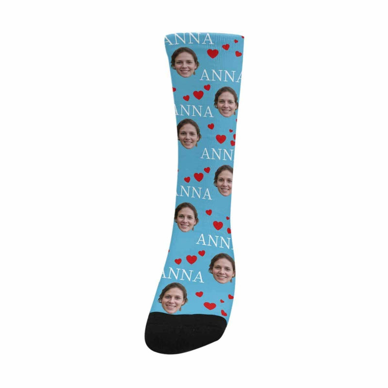 FacePajamas Sublimated Crew Socks One Size Custom Face&Name Socks Personalized Red Love Sublimated Crew Socks Unisex Gift for Men Women