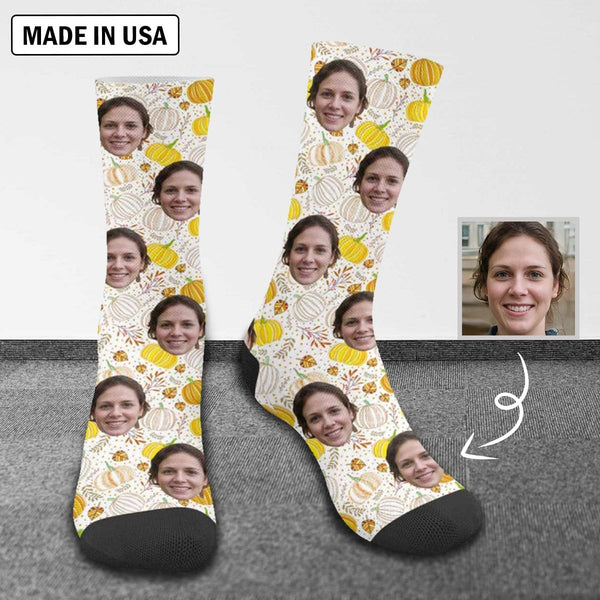 FacePajamas Sublimated Crew Socks One Size Custom Face Pumpkin Socks Personalized Photo Sublimated Crew Socks Unisex Gift for Men Women