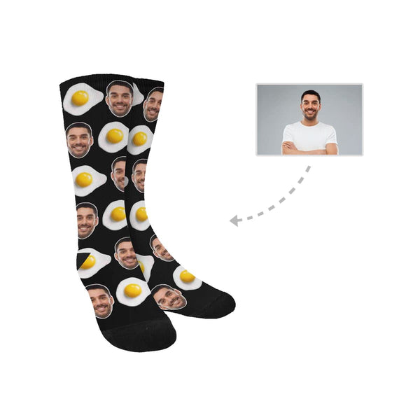 FacePajamas Sublimated Crew Socks One Size Custom Face Socks Personalized Poached Egg Photo Sublimated Crew Socks Funny Gift