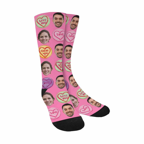 FacePajamas Sublimated Crew Socks One Size Custom Face Socks Print Your Photo Best Personalized Love Words Sublimated Crew Socks