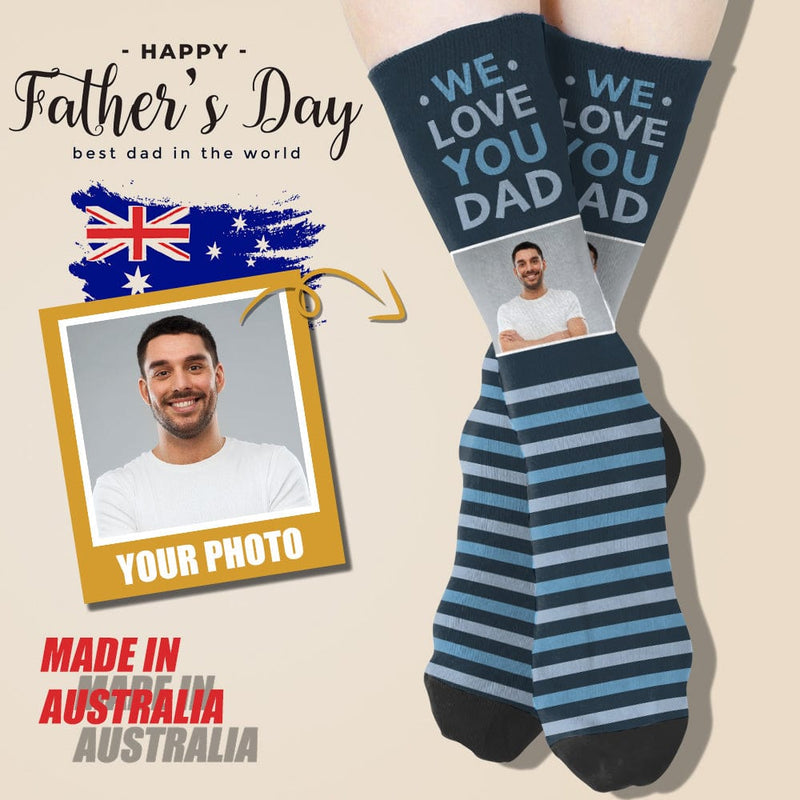 FacePajamas Sublimated Crew Socks One Size Custom Face We Love You Dad Socks Personalized Photo Sublimated Crew Socks