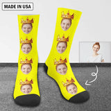 FacePajamas Sublimated Crew Socks One Size Custom Girlfriend Face Socks Personalized Crown Yellow Sublimated Crew Socks Unisex Gift