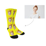 FacePajamas Sublimated Crew Socks One Size Custom Girlfriend Face Socks Personalized Crown Yellow Sublimated Crew Socks Unisex Gift