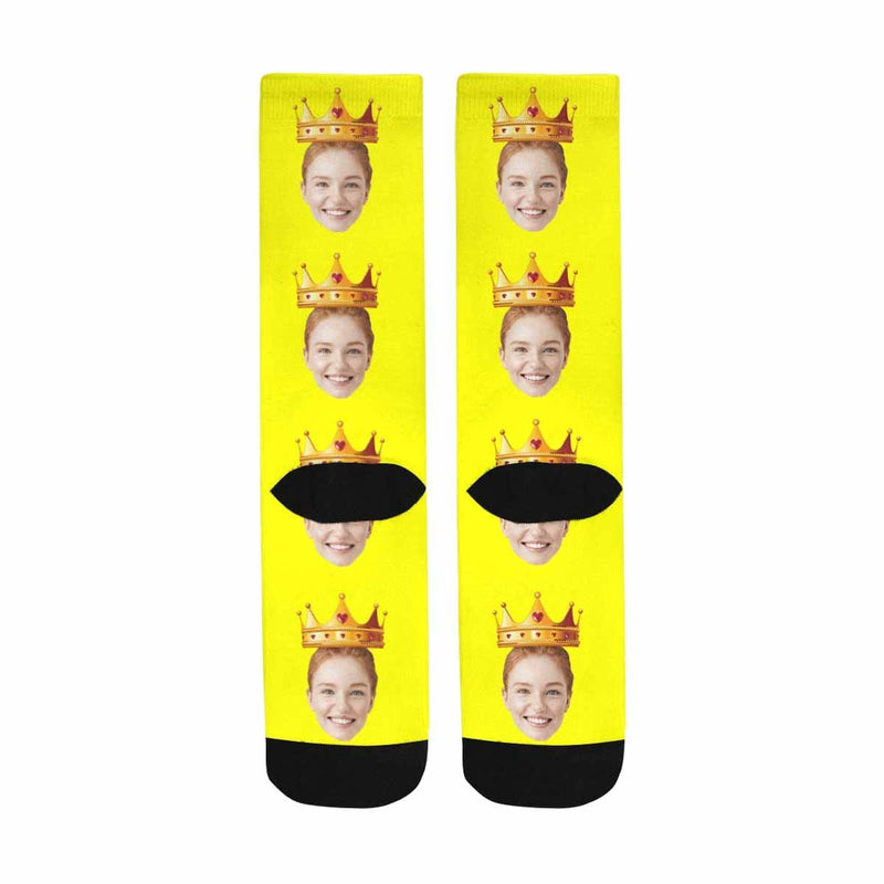 FacePajamas Sublimated Crew Socks One Size Custom Girlfriend Face Socks Personalized Crown Yellow Sublimated Crew Socks Unisex Gift