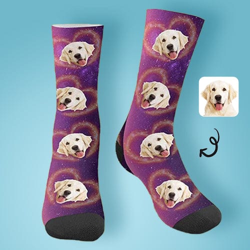 FacePajamas Sublimated Crew Socks One Size Custom Pet Socks Dog Face Galaxy Love Socks Printed Photo Personalized Sublimated Crew Socks Unisex Gift for Men Women