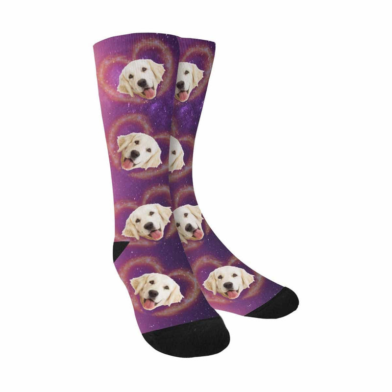 FacePajamas Sublimated Crew Socks One Size Custom Pet Socks Dog Face Galaxy Love Socks Printed Photo Personalized Sublimated Crew Socks Unisex Gift for Men Women