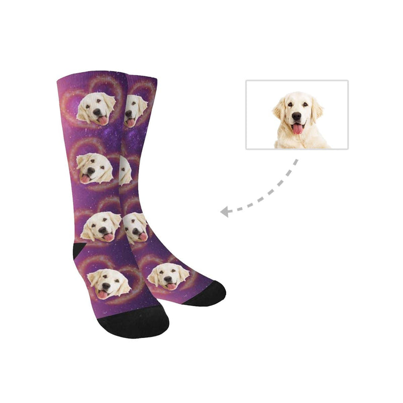 FacePajamas Sublimated Crew Socks One Size Custom Pet Socks Dog Face Galaxy Love Socks Printed Photo Personalized Sublimated Crew Socks Unisex Gift for Men Women