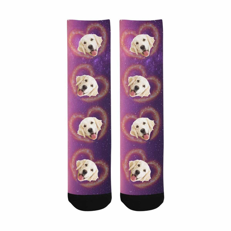 FacePajamas Sublimated Crew Socks One Size Custom Pet Socks Dog Face Galaxy Love Socks Printed Photo Personalized Sublimated Crew Socks Unisex Gift for Men Women