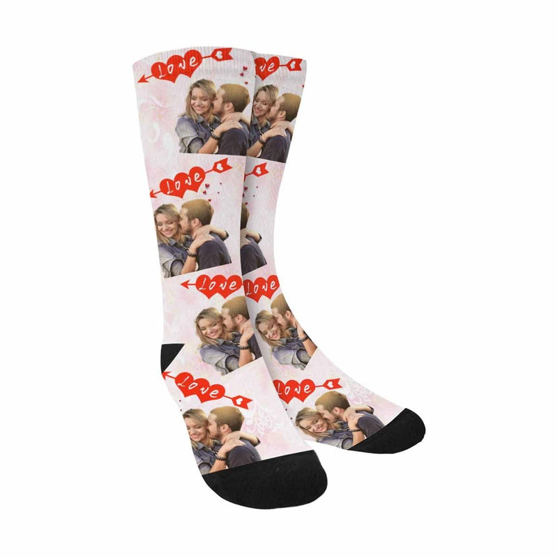 FacePajamas Sublimated Crew Socks One Size Custom Photo Socks Design Your Own Socks with Pictures Personalized Photo Love Couple Sublimated Crew Socks