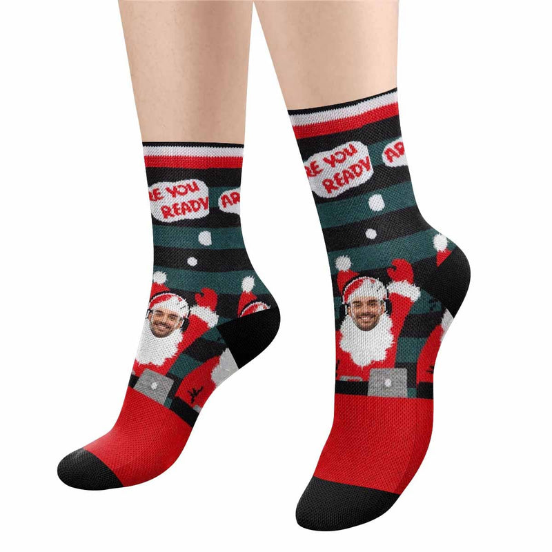 FacePajamas Sublimated Crew Socks One Size Custom Preparing Christmas Face Socks Personalized Funny Photo Socks Gift for Christmas