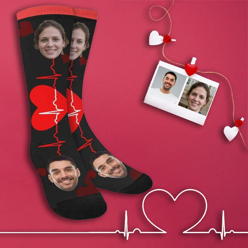 FacePajamas Sublimated Crew Socks One Size Custom Socks with Face Personalized Photo Electrocardiogram Sublimated Crew Socks Unisex Gift for Men Women