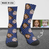 FacePajamas Sublimated Crew Socks One Size Happy Mother's Day | Custom Face Polka Dot Socks Personalized Photo Sublimated Crew Socks for Mom