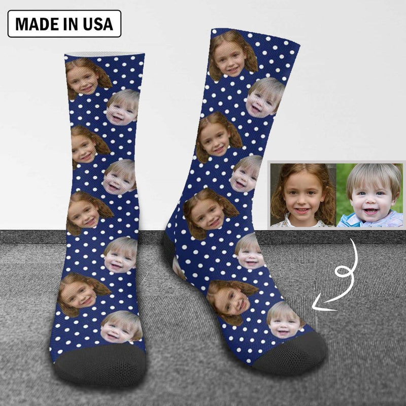 FacePajamas Sublimated Crew Socks One Size Happy Mother's Day | Custom Face Polka Dot Socks Personalized Photo Sublimated Crew Socks for Mom