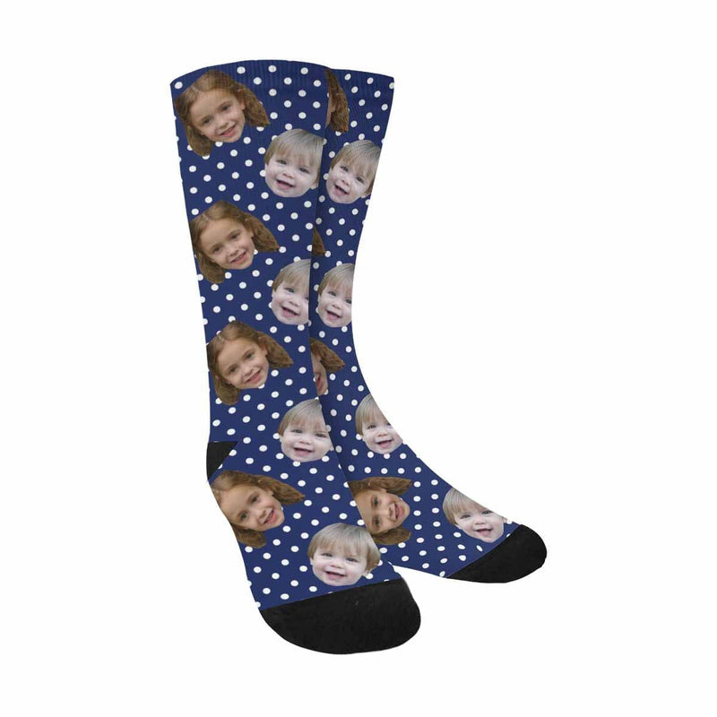 FacePajamas Sublimated Crew Socks One Size Happy Mother's Day | Custom Face Polka Dot Socks Personalized Photo Sublimated Crew Socks for Mom