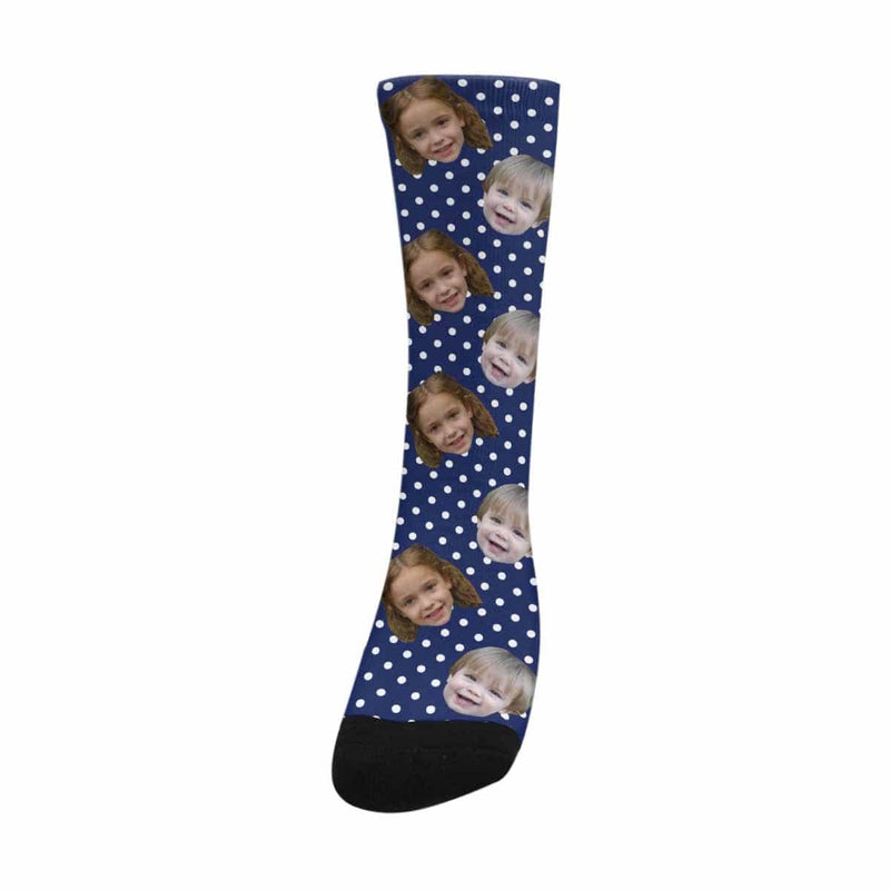 FacePajamas Sublimated Crew Socks One Size Happy Mother's Day | Custom Face Polka Dot Socks Personalized Photo Sublimated Crew Socks for Mom