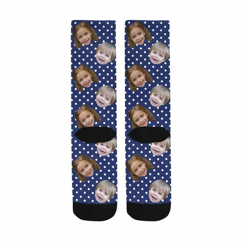 FacePajamas Sublimated Crew Socks One Size Happy Mother's Day | Custom Face Polka Dot Socks Personalized Photo Sublimated Crew Socks for Mom