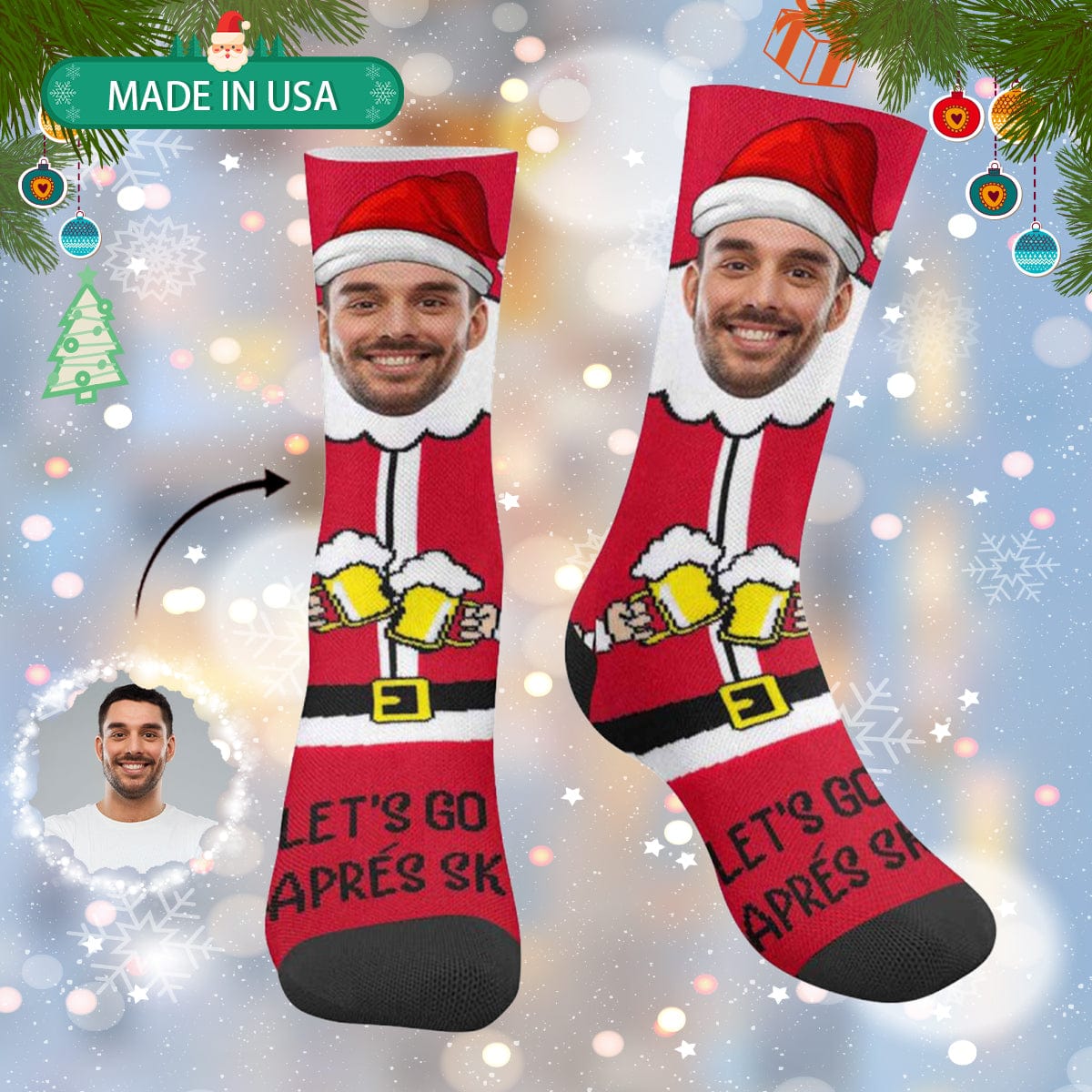 FacePajamas Sublimated Crew Socks One Size Personalized Funny Photo Socks Custom Christmas Sublimated Crew Socks Gifts