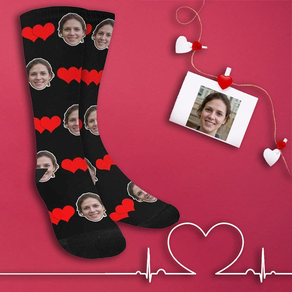 FacePajamas Sublimated Crew Socks One Size Personalized Photo Socks Custom Face Connected Heart Sublimated Crew Socks for Mom [Made In USA]