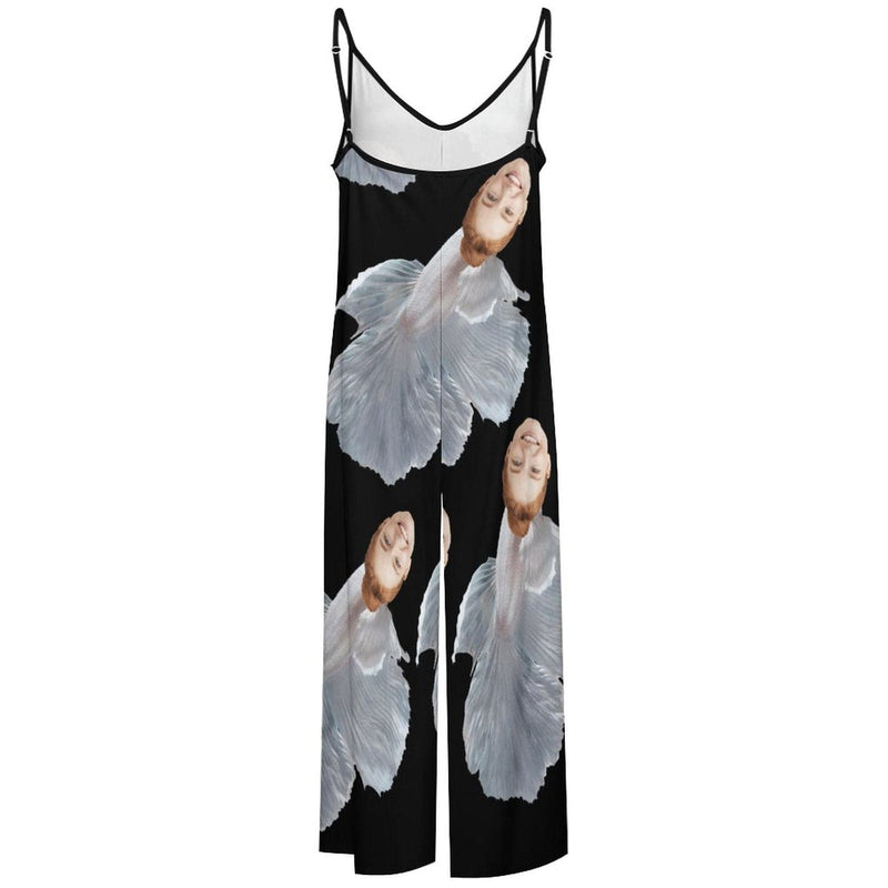 FacePajamas Pajama-2ML-SDS Persoanlized Sleepwear Custom Face Loungewear with Photo On Them White Mermaid Women's Suspender Jumpsuit Loungewear