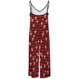 FacePajamas Pajama-2ML-SDS Persoanlized Sleepwear Custom Photo Funny Loungewear With Faces On Women's Red Plaid Christmas Hat Suspender Jumpsuit Loungewear