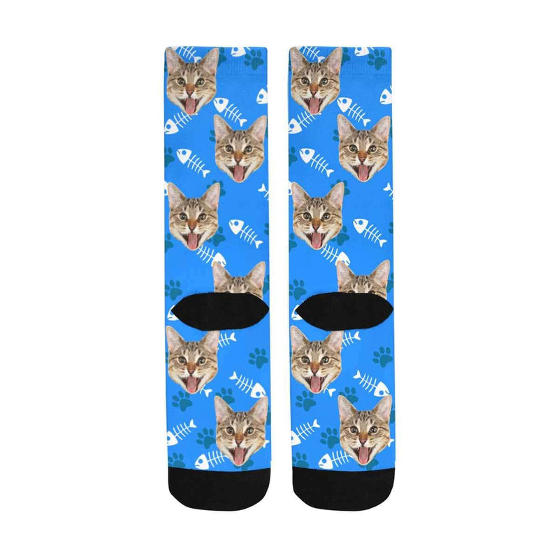 FacePajamas Sublimated Crew Socks Personalised Pet Socks Custom Sublimated Crew Socks with Cat Face Funny Printed Photo Pet Socks Unisex Gift