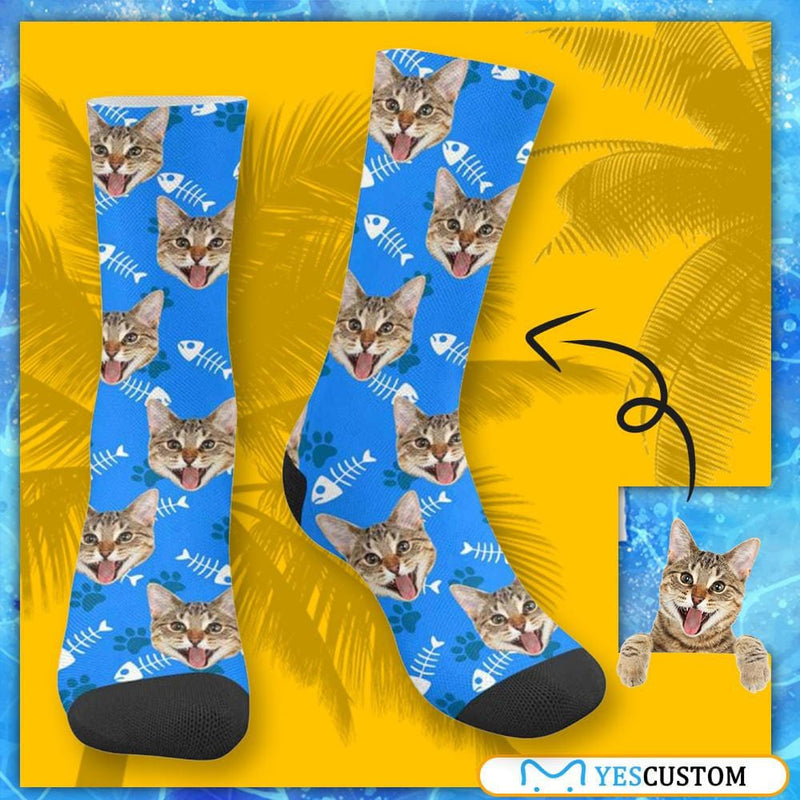 FacePajamas Sublimated Crew Socks Personalised Pet Socks Custom Sublimated Crew Socks with Cat Face Funny Printed Photo Pet Socks Unisex Gift