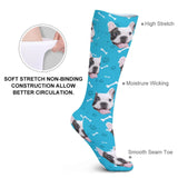 FacePajamas Sublimated Crew Socks-2WH-SDS Personalised Pet Socks Dog Face Bone Blue Background Custom Sock with Dog Picture Sublimated Crew Socks