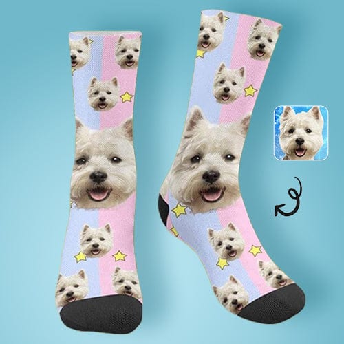 FacePajamas Sublimated Crew Socks Personalised Pet Socks Pink Funny Custom Dog Face Socks Printed Photo Pet Socks Sublimated Crew Socks