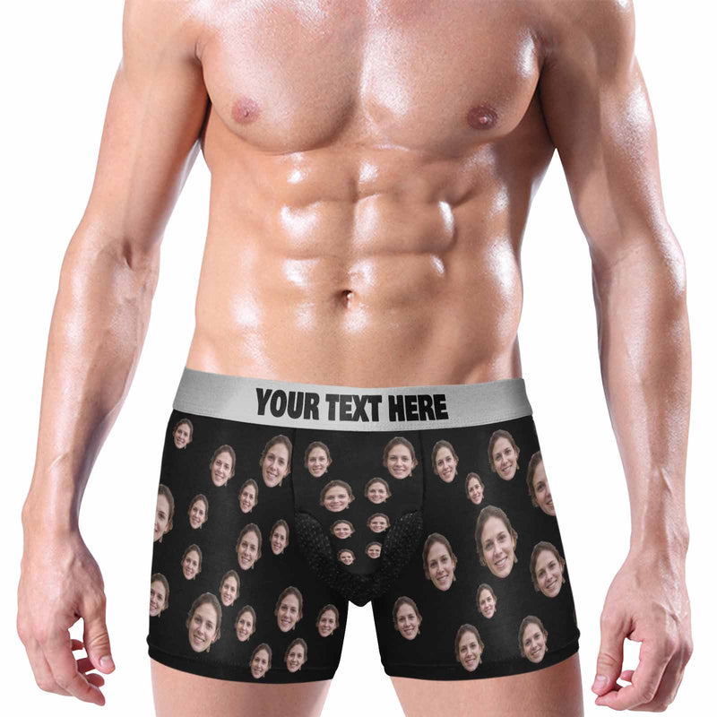 FacePajamas Men Underwear S / Black Custom Waistband Boxer Briefs Personalized Face&Text Underwear Birthday Gifts Anniversary Gifts for Men