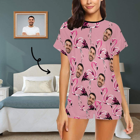 FacePajamas Pajama S Custom Face Pajamas Flamingo Sleepwear Personalized Women's Short Pajama Set Nightwear Gift